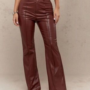 Missguided Brown Flare Pants with Glossy Finish